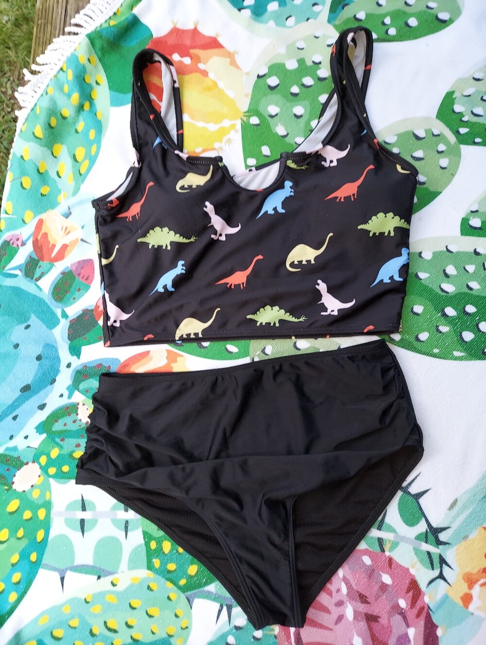 Dinosaur Bikini Two Piece Swimsuit Black Multi